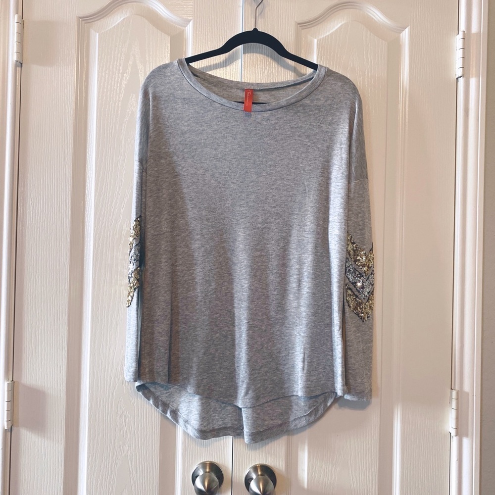 Fashionimics Woman’s Heather Gray Sequins Chevron Elbows Size S